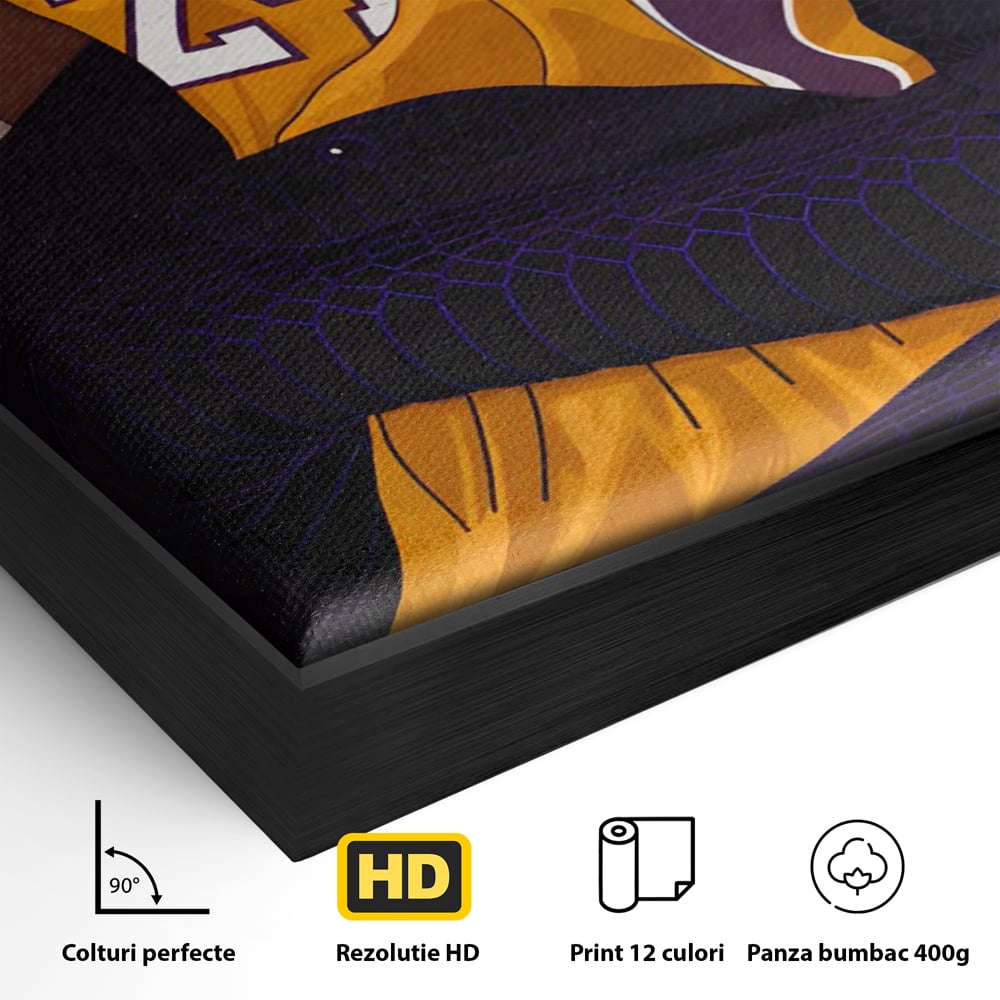 Detaliu al suprafetei: ilustratie digitala portret kobe bryant, in rama de aluminiu negru